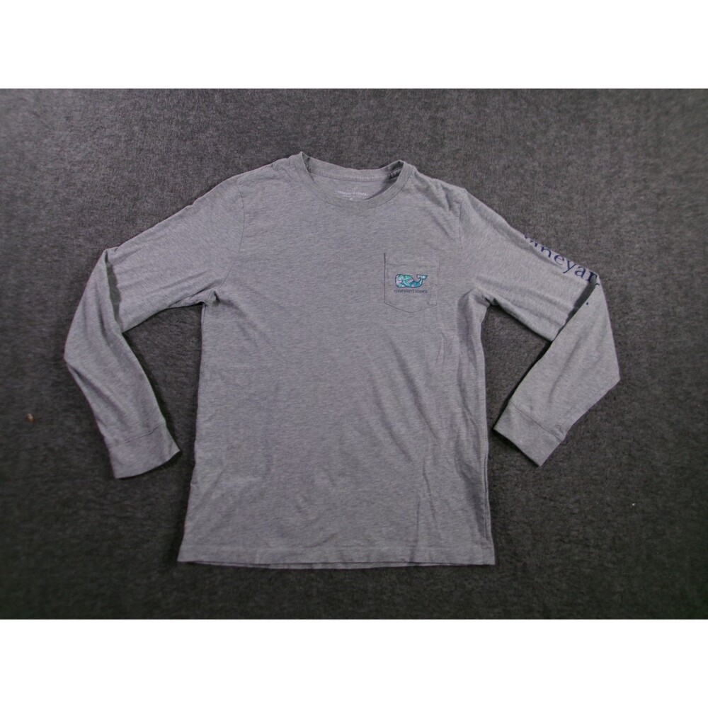 Vineyard Vines Shirt Youth M Gray Long Sleeve Whale Pocket Causal Classic Preppy